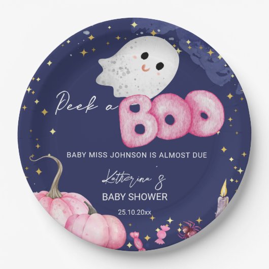 Halloween baby shower servies schattig peek a boo papieren bordje (Voorkant)