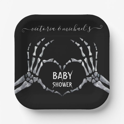Halloween Baby shower Skelet Handen Hart Papieren Bordje (Voorkant)