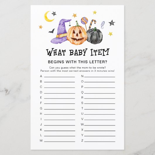 Halloween Baby shower spel (Voorkant)