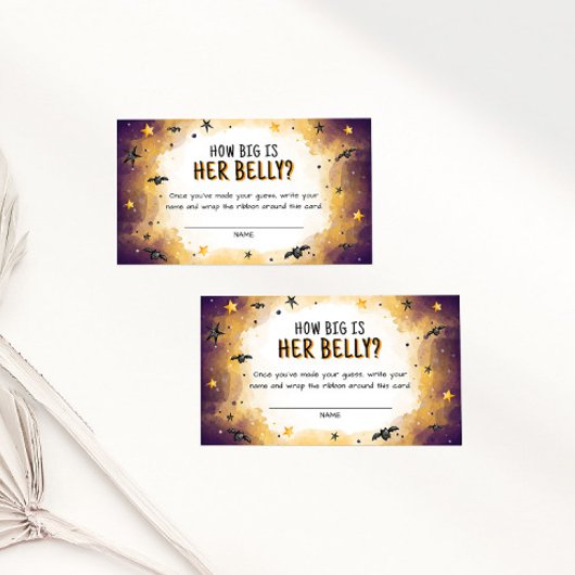 Halloween Baby shower spel Hoe groot is haar buik Informatiekaartje
