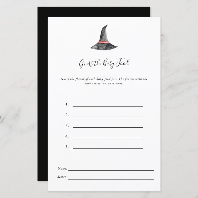 Halloween Baby shower spel Raad de Baby Food (Voorkant / Achterkant)