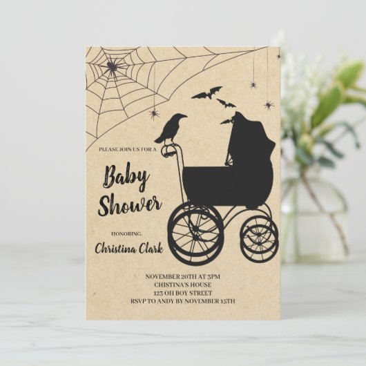 Halloween Baby shower Spooky Gothic Kaart (Staand voorkant)