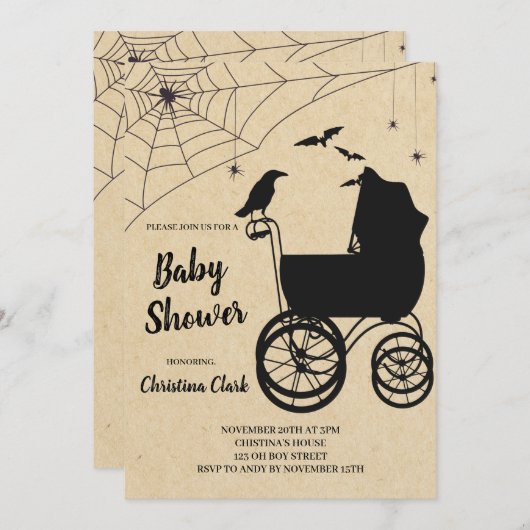 Halloween Baby shower Spooky Gothic Kaart (Voorkant / Achterkant)