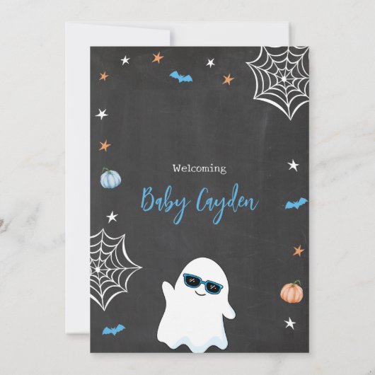 Halloween Baby shower Uitnodiging Leuke Ghost Boy (Achterkant)