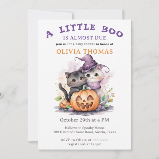 Halloween Baby Shower Uitnodiging Little Boo Katte (Voorkant)