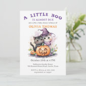 Halloween Baby Shower Uitnodiging Little Boo Katte (Staand voorkant)