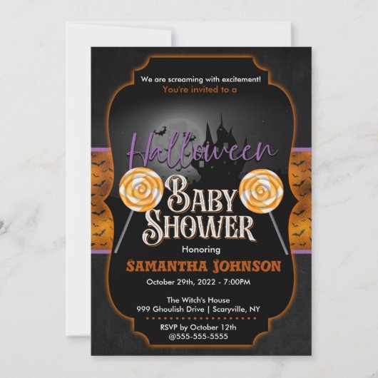 Halloween Baby shower Uitnodiging met katten (Voorkant)