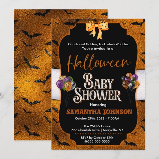 Halloween Baby shower Uitnodiging met katten (Voorkant / Achterkant)