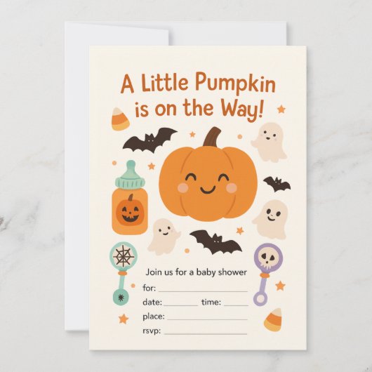 Halloween Baby Shower Uitnodiging – Mooie Pompoen (Voorkant)