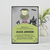 Halloween baby shower uitnodiging Oktober Monster (Staand voorkant)