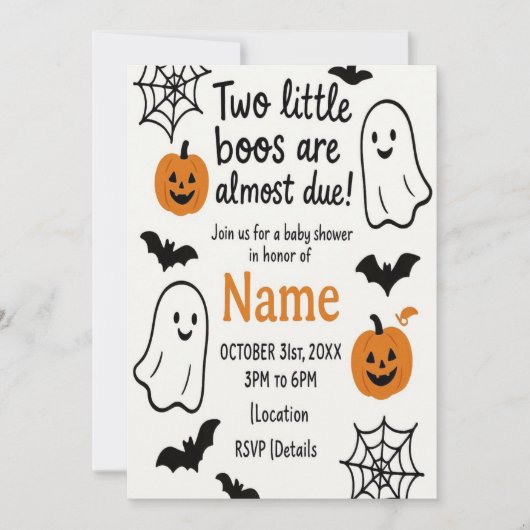 Halloween Baby shower uitnodiging | tweeling | bew (Voorkant)