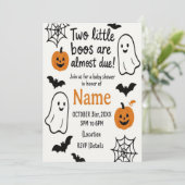 Halloween Baby shower uitnodiging | tweeling | bew (Staand voorkant)
