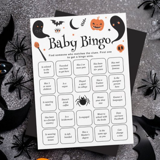 Halloween Baby shower Vind de gast Bingo Kaart