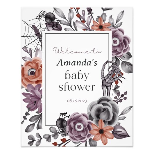 Halloween Baby shower, welkomstbord Spooky Floral Foto Afdruk (Voorkant)