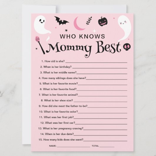Halloween Baby shower Wie kent Mama Beste Game Kaa Kaart (Voorkant)