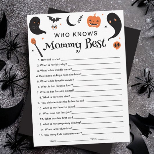 Halloween Baby Shower Wie kent mama het beste spel Kaart