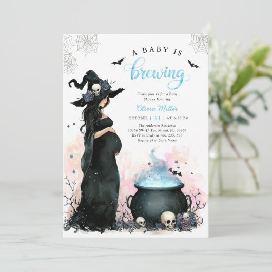 Halloween Baby shower Witch Invitation Kaart (Staand voorkant)