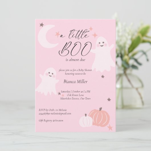 Halloween baby shower zacht roze schattig spook kaart (Staand voorkant)