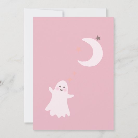 Halloween baby shower zacht roze schattig spook kaart (Achterkant)