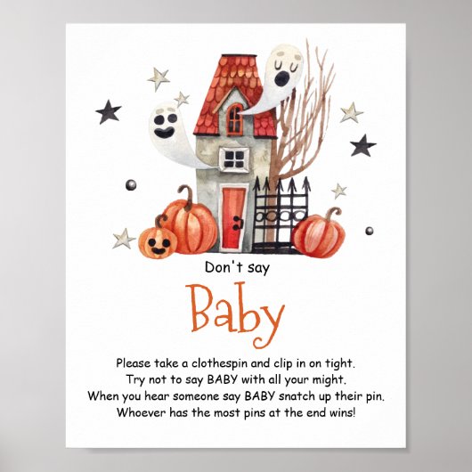 Halloween Baby shower Zeg geen Baby gebarentaal Poster (Voorkant)