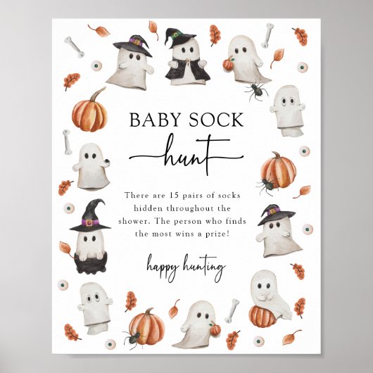Halloween Baby sok jacht spel teken Poster (Voorkant)