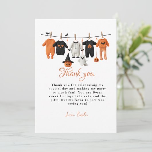 Halloween babykleding Baby shower Bedankt Card Kaart (Staand voorkant)