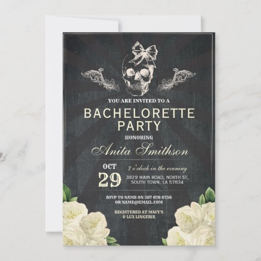 Halloween Bachelorette Party Rozen Flowers Invite Kaart (Voorkant)