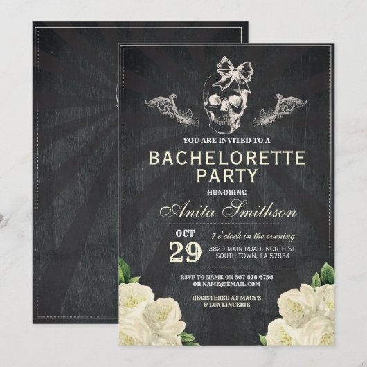 Halloween Bachelorette Party Rozen Flowers Invite Kaart (Voorkant / Achterkant)