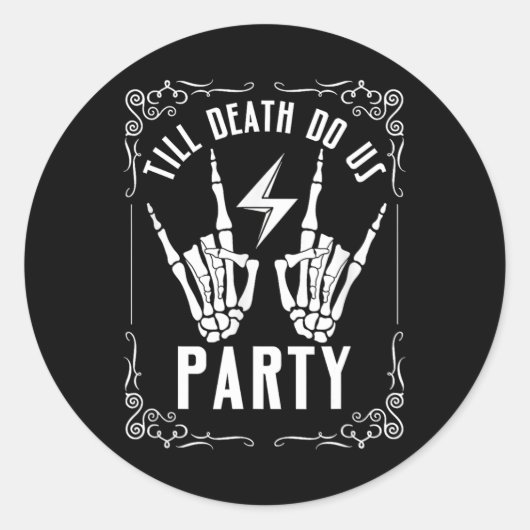 Halloween Bachelorette Till Death Do Us Party Skel Ronde Sticker (Voorkant)