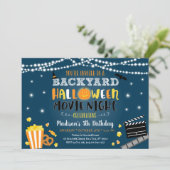Halloween Backyard Movie Night Birthday Invitation Kaart (Staand voorkant)