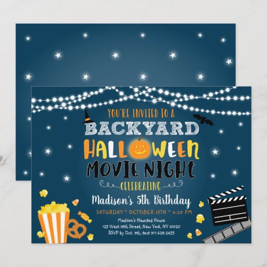 Halloween Backyard Movie Night Birthday Invitation Kaart (Voorkant / Achterkant)