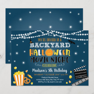 Halloween Backyard Movie Night Birthday Invitation Kaart