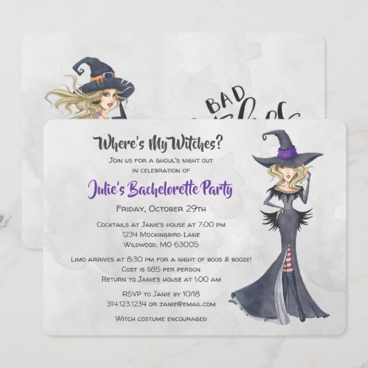 Halloween Bad Witches Bachelorette Party Kaart (Voorkant / Achterkant)
