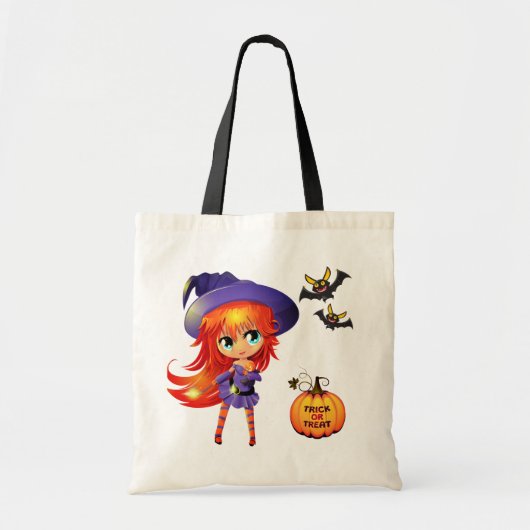 Halloween Bag-Girl Witch Canvas tas (Voorkant)