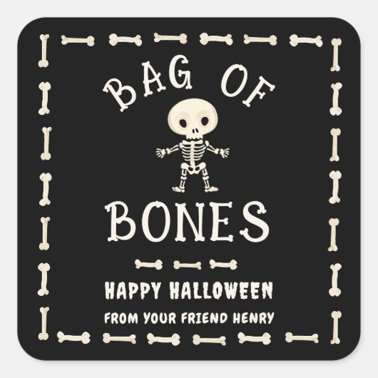 Halloween Bag Of Bones Vierkante Sticker (Voorkant)