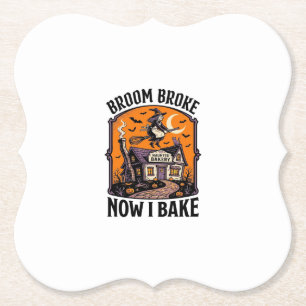 Halloween Baker Shirt Heks Bezem Gebroken Design_1 Kartonnen Onderzetters