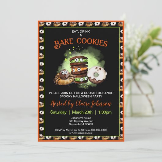 Halloween Bakken Cookie Exchange Party Uitnodiging (Staand voorkant)