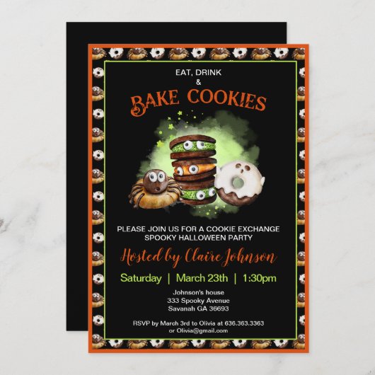 Halloween Bakken Cookie Exchange Party Uitnodiging (Voorkant / Achterkant)