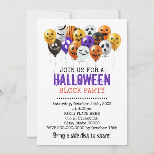 Halloween ballonnen buurt blok partij kaart (Voorkant)
