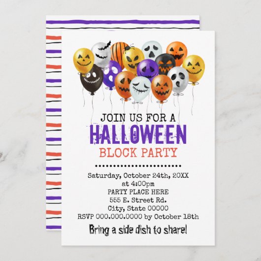 Halloween ballonnen buurt blok partij kaart (Voorkant / Achterkant)