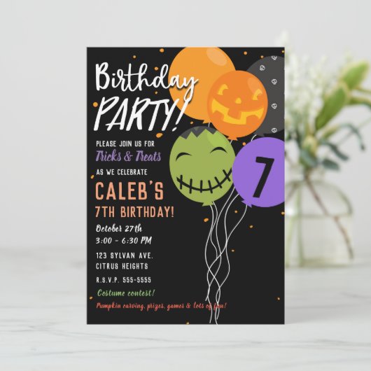 Halloween Ballonnen Feestelijke Leuke Leuke Verjaa Kaart (Staand voorkant)