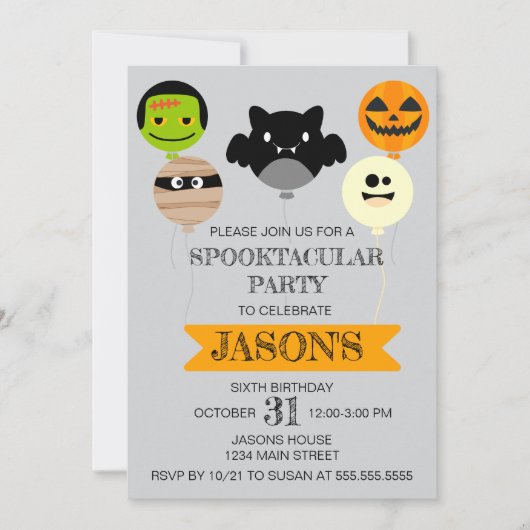 Halloween ballonnen speels verjaardagsfeest kaart (Voorkant)