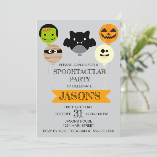 Halloween ballonnen speels verjaardagsfeest kaart (Staand voorkant)