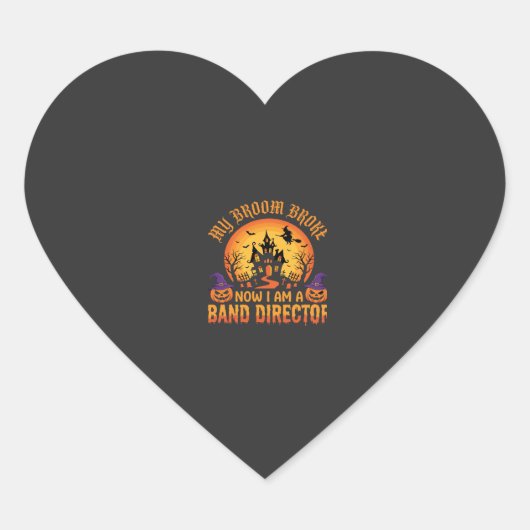 Halloween Band Dirigent Heks Bezem Spookhuis Hart Sticker (Voorkant)