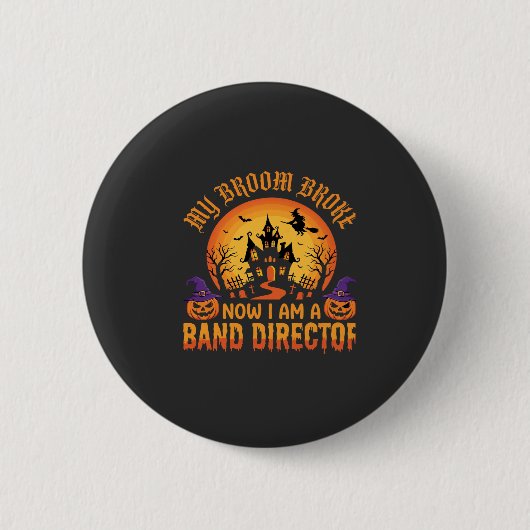 Halloween Band Dirigent Heks Bezem Spookhuis Ronde Button 5,7 Cm (Voorkant)