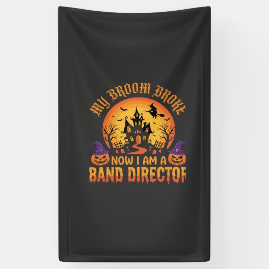 Halloween Band Dirigent Heks Bezem Spookhuis Spandoek (Verticaal)