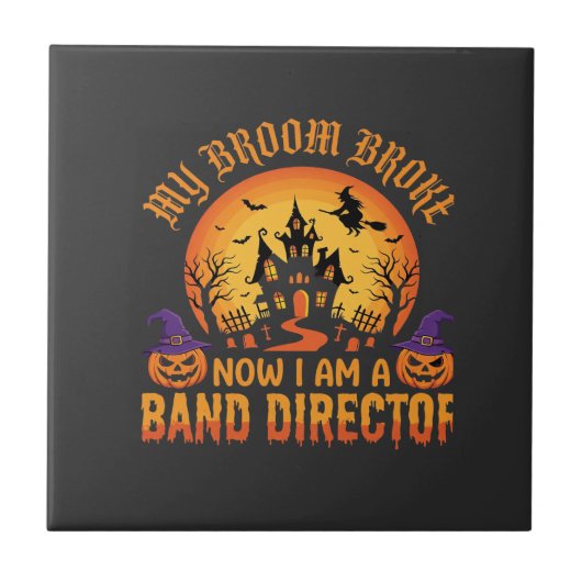 Halloween Band Dirigent Heks Bezem Spookhuis Tegeltje (Voorkant)