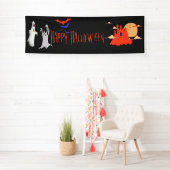 Halloween Banner | Gehakt huis, vleermuizen, geest (Insitu)