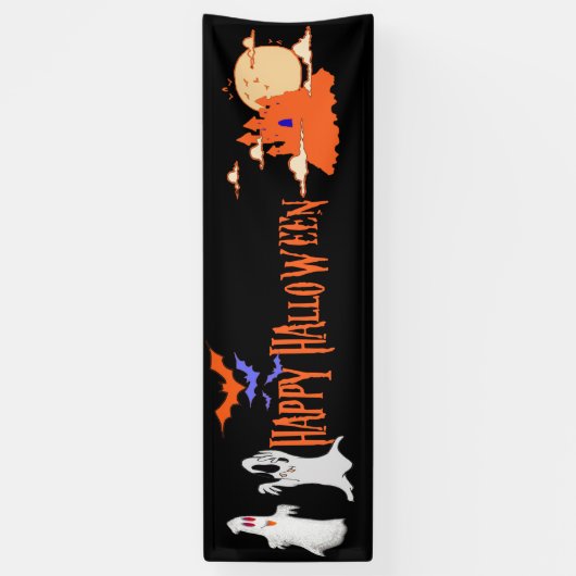 Halloween Banner | Gehakt huis, vleermuizen, geest (Verticaal)