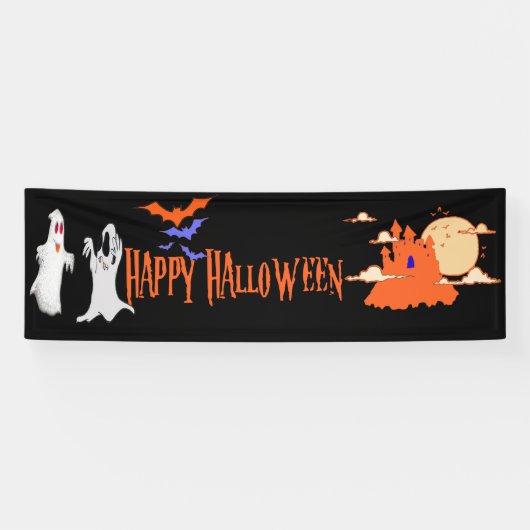 Halloween Banner | Gehakt huis, vleermuizen, geest (Horizontaal)